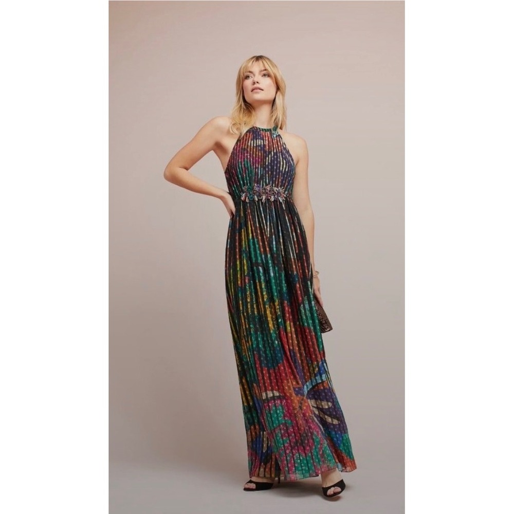 Geisha Designs Anthropologie Halter Maxi Dress Floral Beaded 4 boho whimsi flowy